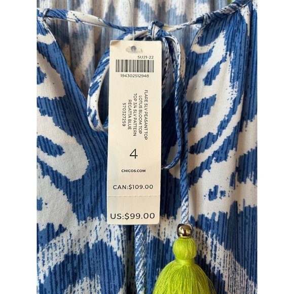 Chico's Lotus Bloom Peasant Top Regatta Blue Size XXL NWT - Picture 5 of 11